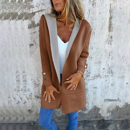 Giacca con cappuccio di cardigan bloccato a colori da donna