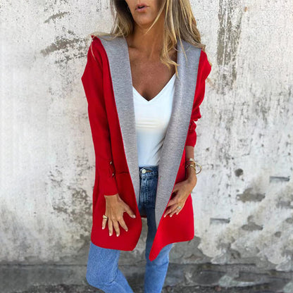 Giacca con cappuccio di cardigan bloccato a colori da donna