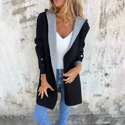 Giacca con cappuccio di cardigan bloccato a colori da donna
