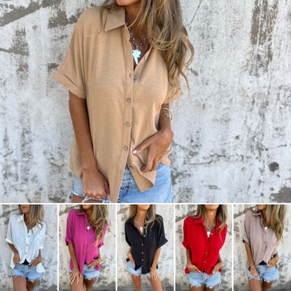 👗2025 New design✨Casual plain-colored women's shirt blouse in a loose fit💃