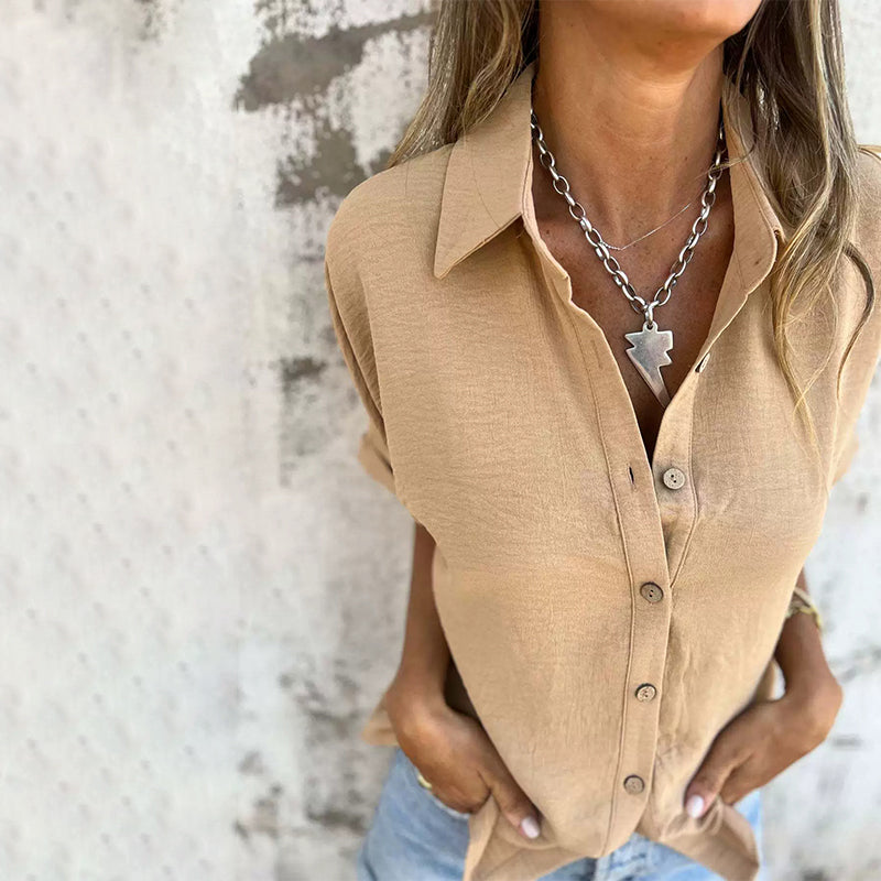 👗2025 Yeni tasarım✨Rahat, düz renkli, bol kesim kadın gömlek bluz💃