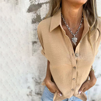 👗2025 Yeni tasarım✨Rahat, düz renkli, bol kesim kadın gömlek bluz💃