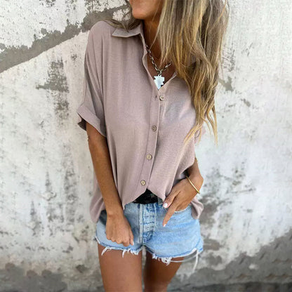 👗2025 Yeni tasarım✨Rahat, düz renkli, bol kesim kadın gömlek bluz💃