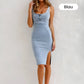 🌷Spring presale 49% discount🍃Denim U-neck halter dress with slit and adjustable shoulder straps