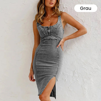 🌷Sconto del 49% sulla prevendita primaverile🍃Abito in denim con scollo a U, spacco e spalline regolabili