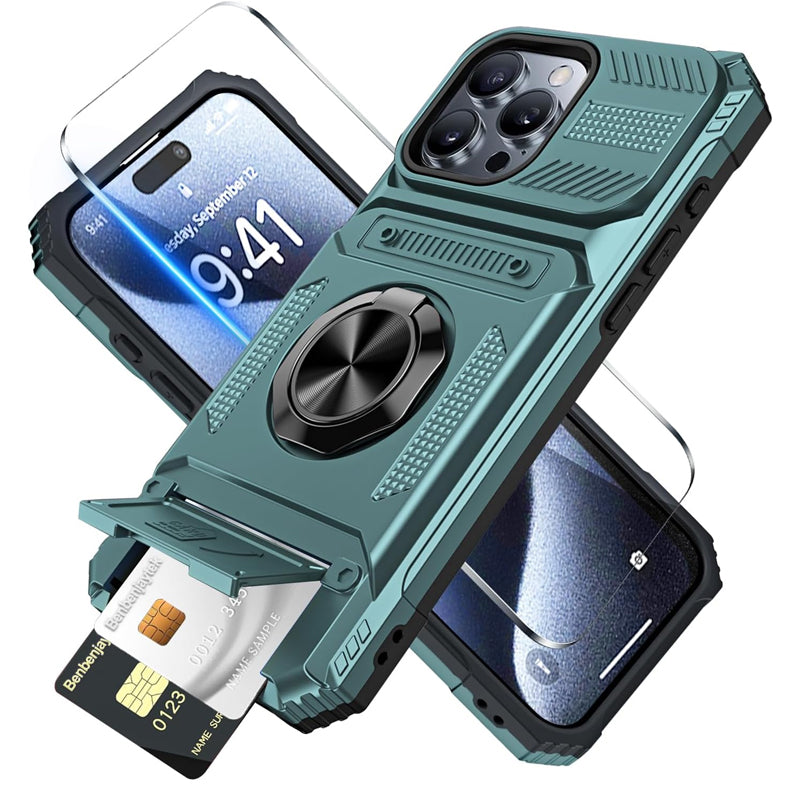 Couverture pratiques avec support de carte et stand en anneau pour iPhone
