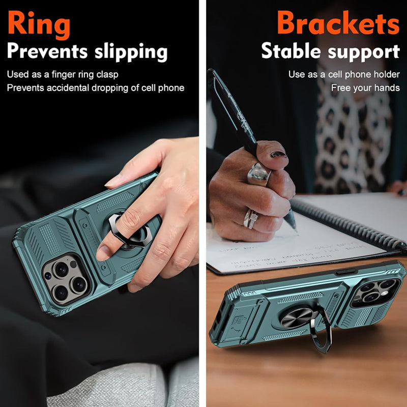 Couverture pratiques avec support de carte et stand en anneau pour iPhone