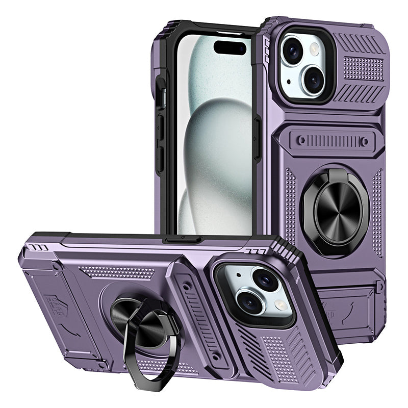 Couverture pratiques avec support de carte et stand en anneau pour iPhone