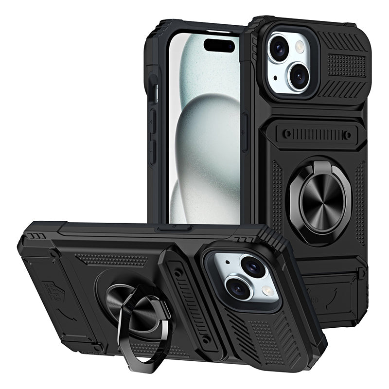 Couverture pratiques avec support de carte et stand en anneau pour iPhone