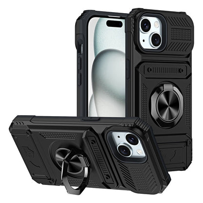 Couverture pratiques avec support de carte et stand en anneau pour iPhone