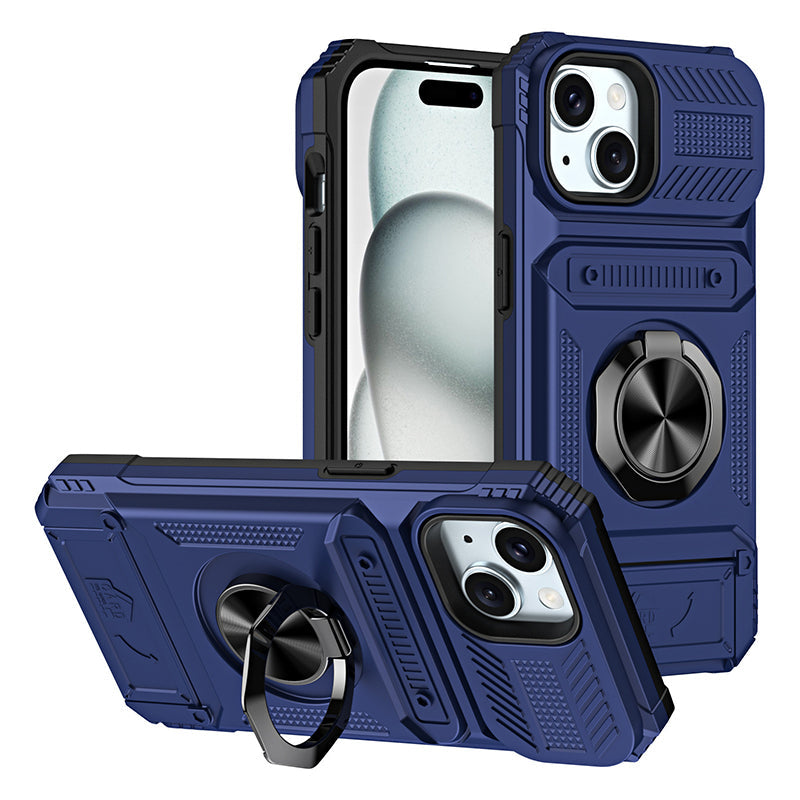 Couverture pratiques avec support de carte et stand en anneau pour iPhone
