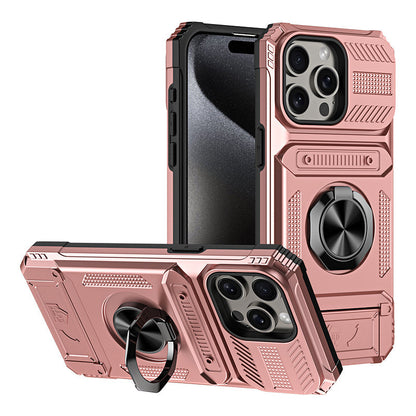 Couverture pratiques avec support de carte et stand en anneau pour iPhone