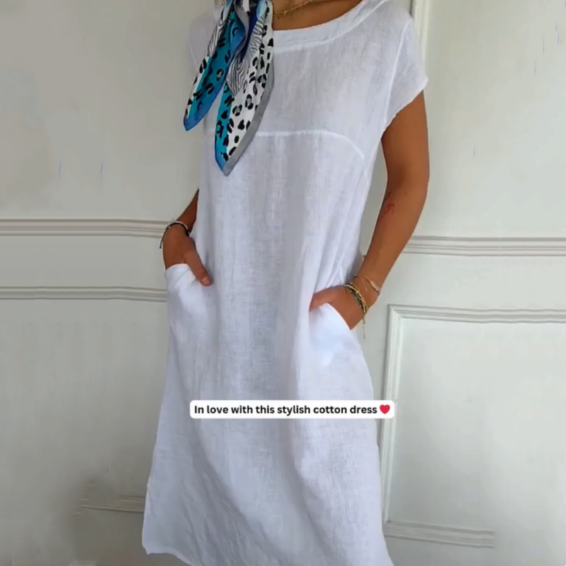 🏖️Sconto del 50% su Soldes Summer🌼Abito da donna in cotone a maniche corte e scollo tondo