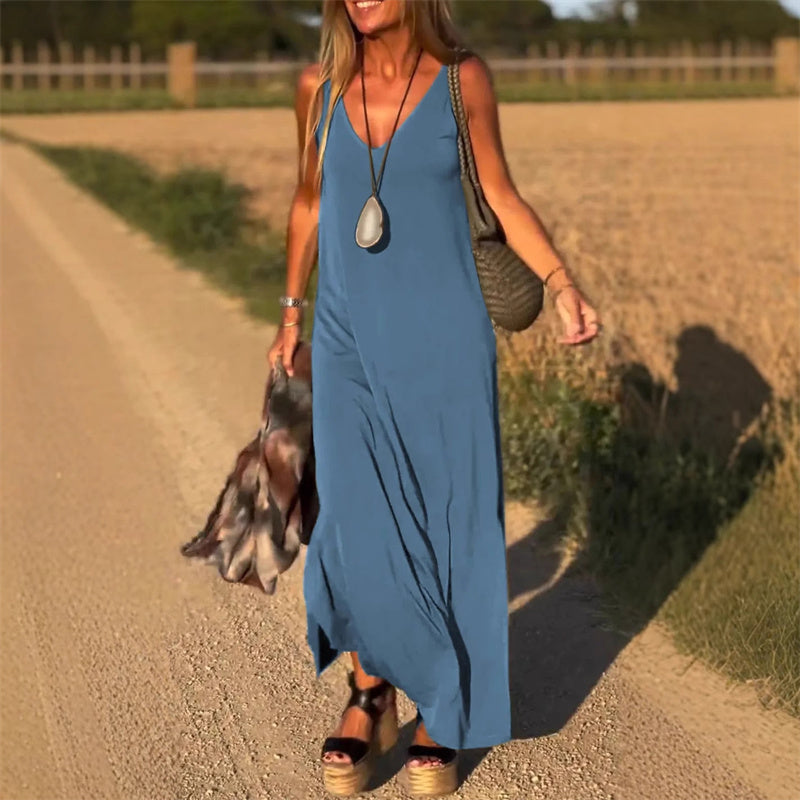 ✨Novità per l'inizio dell'estate✨Abito lungo con scollo a V da donna