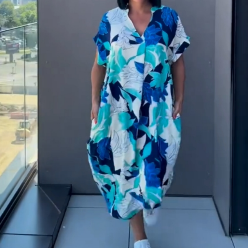Lässiges, elegantes, bedrucktes Kleid mit V-Ausschnitt für Damen