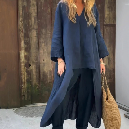 🌞👚Completo estivo da donna composto da 2 pezzi con vestibilità ampia, scollo a V e tasca🌸