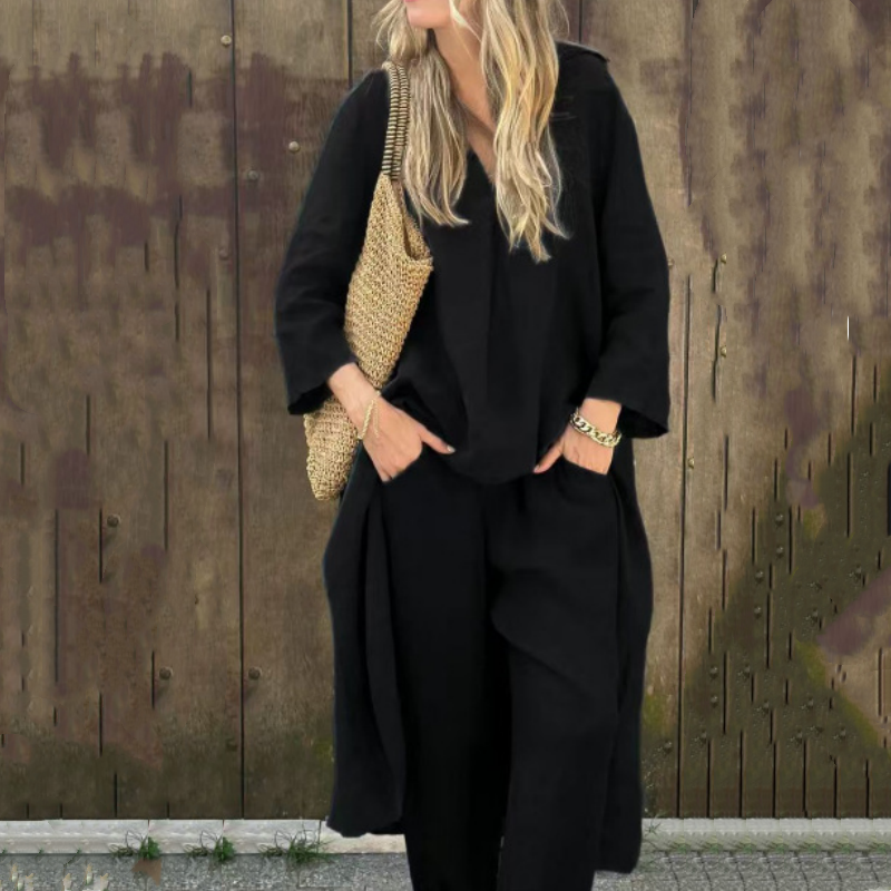 🌞👚Completo estivo da donna composto da 2 pezzi con vestibilità ampia, scollo a V e tasca🌸