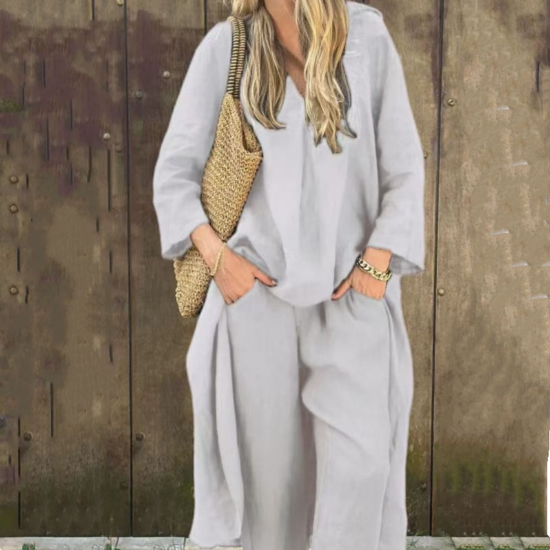 🌞👚Completo estivo da donna composto da 2 pezzi con vestibilità ampia, scollo a V e tasca🌸