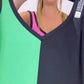 50% de descuento 🥰Vestido de punto con bloques de color y cuello en V sin mangas
