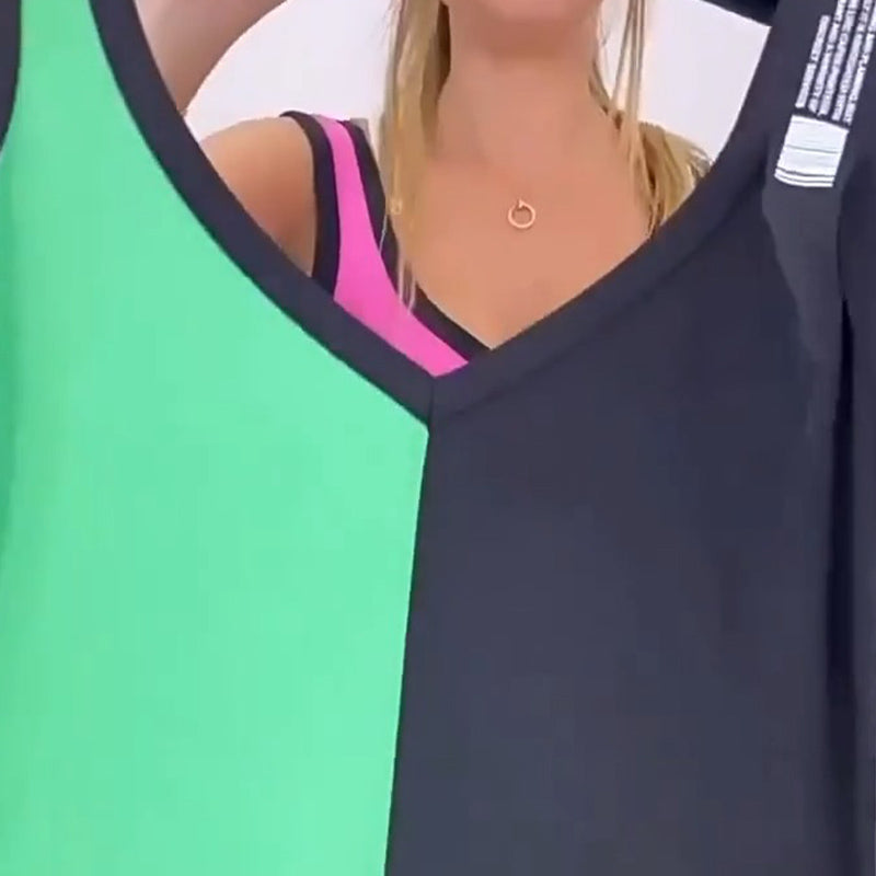 50% de descuento 🥰Vestido de punto con bloques de color y cuello en V sin mangas