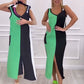 50% de descuento 🥰Vestido de punto con bloques de color y cuello en V sin mangas