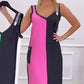 50% de descuento 🥰Vestido de punto con bloques de color y cuello en V sin mangas