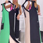 50% de descuento 🥰Vestido de punto con bloques de color y cuello en V sin mangas