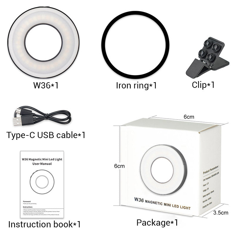 Telefono ad anello magnetico Luce di riempimento con clip