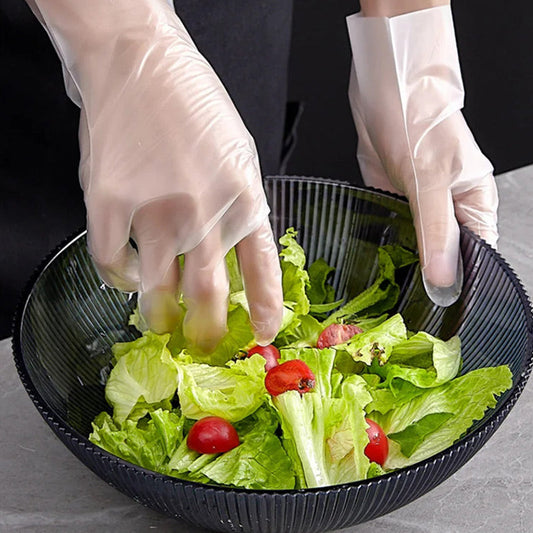 Food -like transparent reinforced disposable gloves