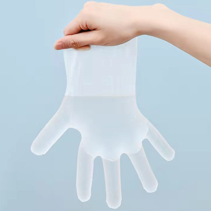 Food -like transparent reinforced disposable gloves