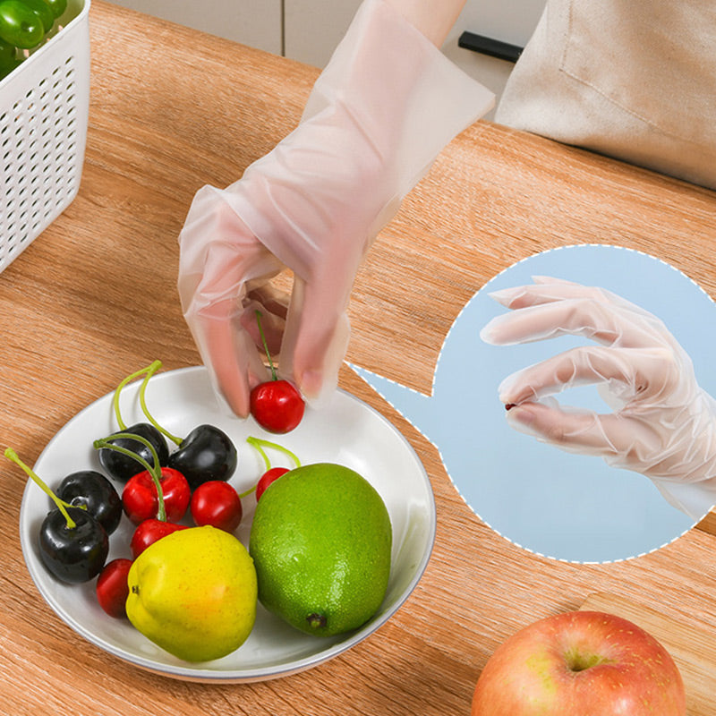 Food -like transparent reinforced disposable gloves