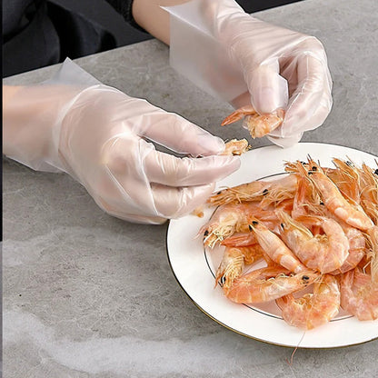 Food -like transparent reinforced disposable gloves