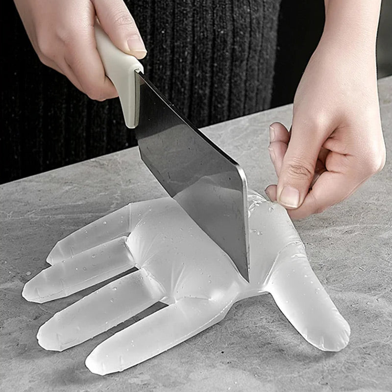 Food -like transparent reinforced disposable gloves