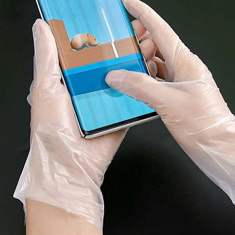 Food -like transparent reinforced disposable gloves