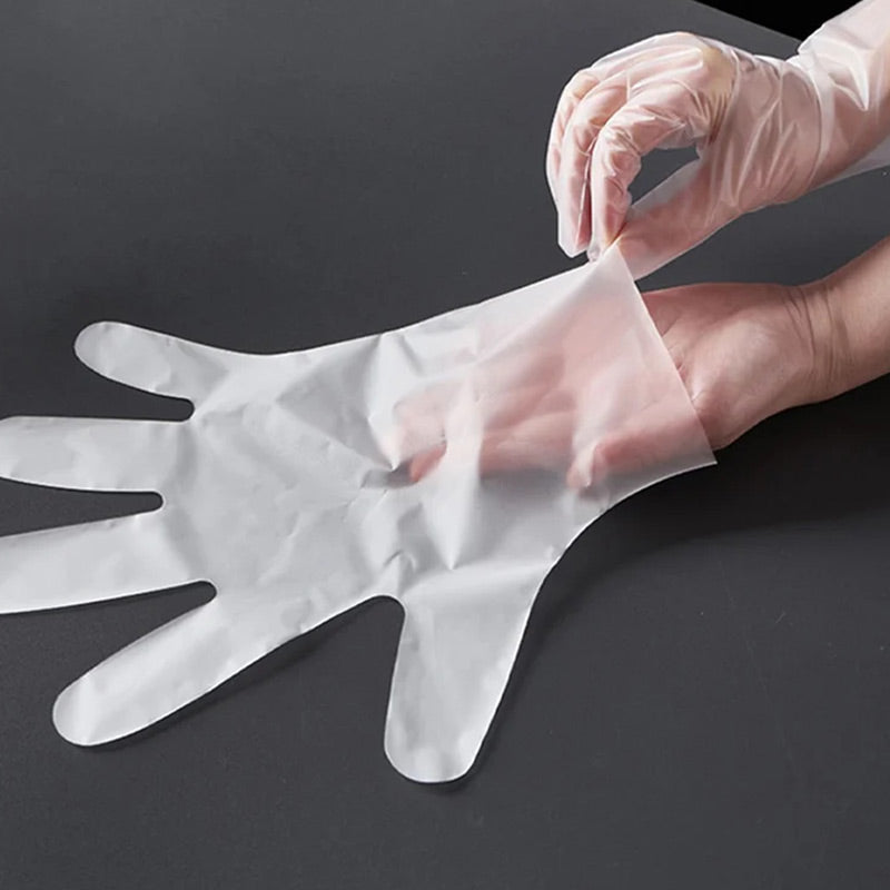 Food -like transparent reinforced disposable gloves