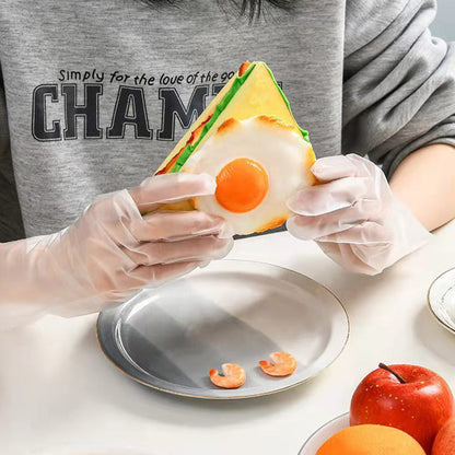 Food -like transparent reinforced disposable gloves