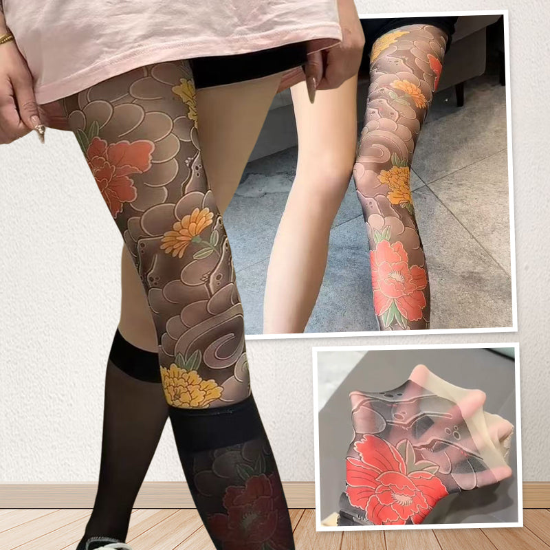 🔥Saldi 2025🔥Calze unisex a vita alta con tatuaggio floreale