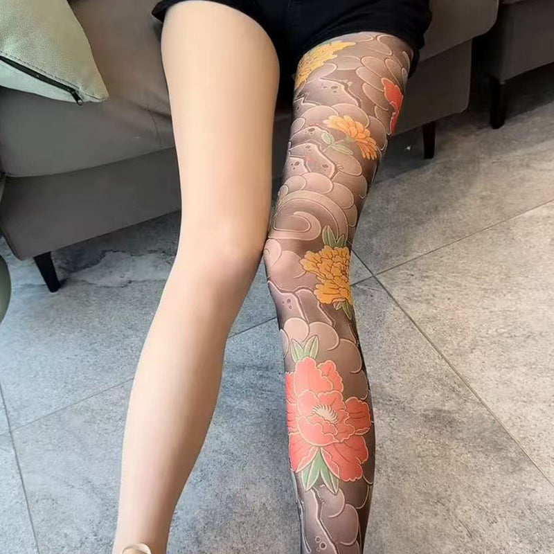 🔥Saldi 2025🔥Calze unisex a vita alta con tatuaggio floreale
