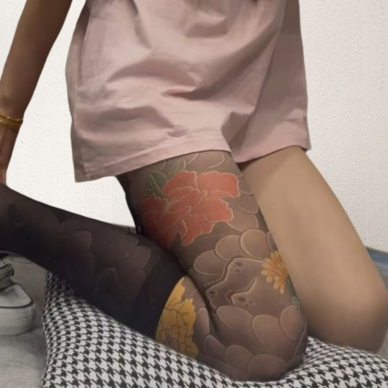 🔥Saldi 2025🔥Calze unisex a vita alta con tatuaggio floreale