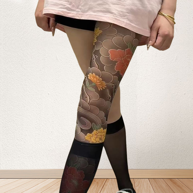 🔥Saldi 2025🔥Calze unisex a vita alta con tatuaggio floreale