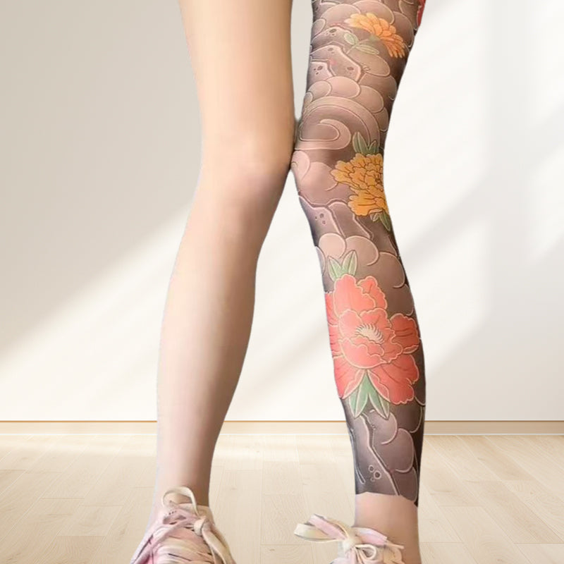 🔥Saldi 2025🔥Calze unisex a vita alta con tatuaggio floreale