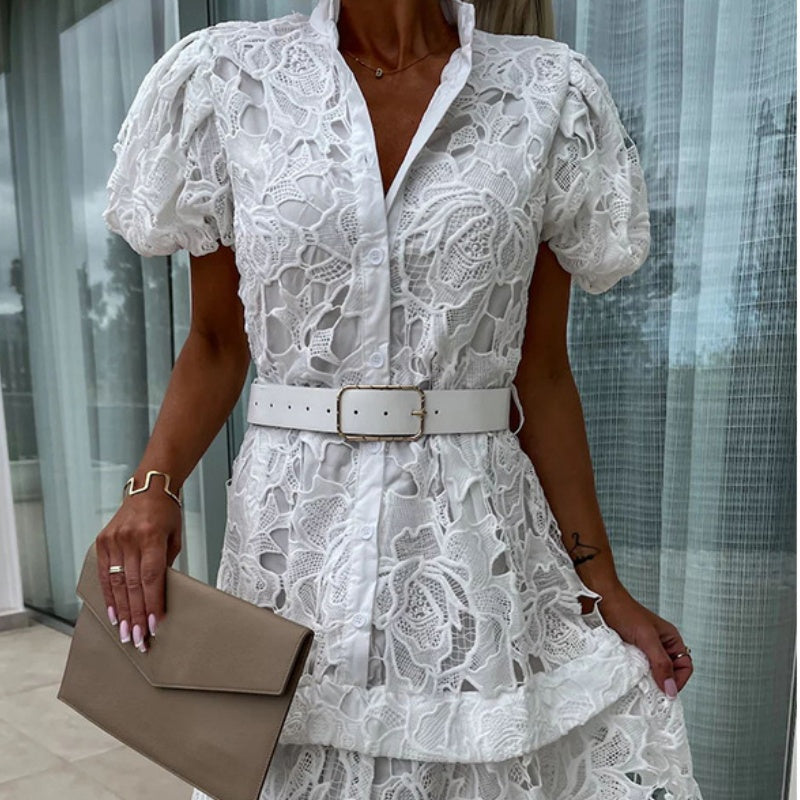 🌸👗Speciale Giorno della Dea🎉SCONTO DEL 50%! Abito vintage da donna a maniche corte con pizzo traforato