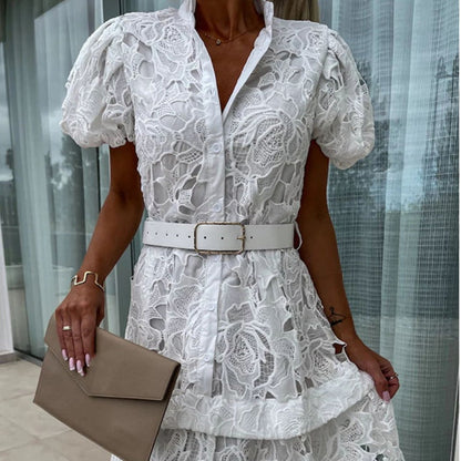 🌸👗Speciale Giorno della Dea🎉SCONTO DEL 50%! Abito vintage da donna a maniche corte con pizzo traforato