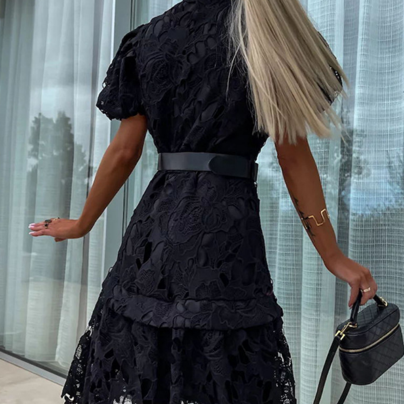 🌸👗Speciale Giorno della Dea🎉SCONTO DEL 50%! Abito vintage da donna a maniche corte con pizzo traforato