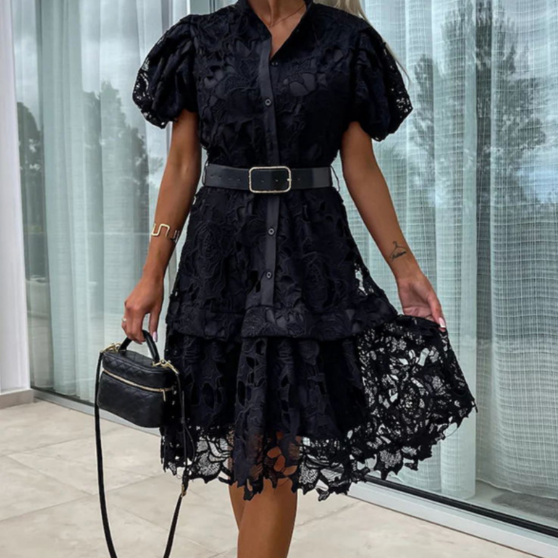 🌸👗Speciale Giorno della Dea🎉SCONTO DEL 50%! Abito vintage da donna a maniche corte con pizzo traforato