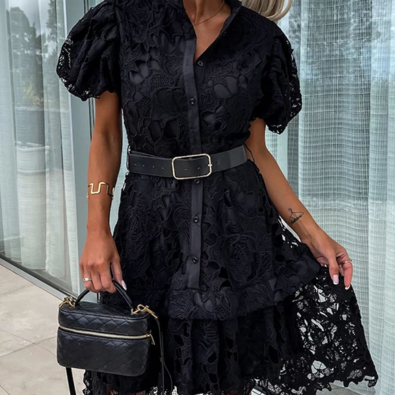 🌸👗Speciale Giorno della Dea🎉SCONTO DEL 50%! Abito vintage da donna a maniche corte con pizzo traforato