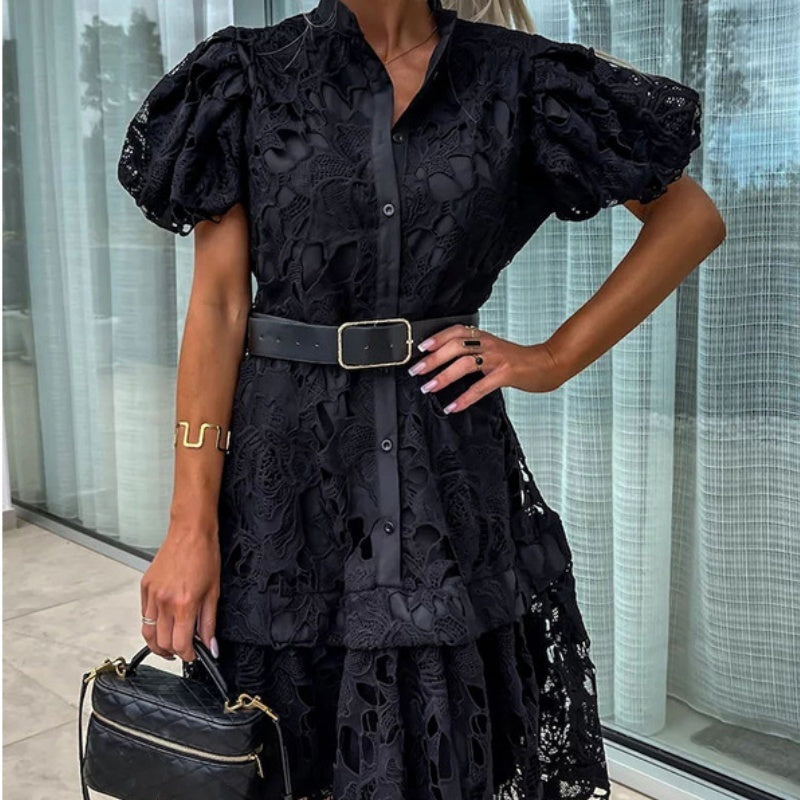 🌸👗Speciale Giorno della Dea🎉SCONTO DEL 50%! Abito vintage da donna a maniche corte con pizzo traforato