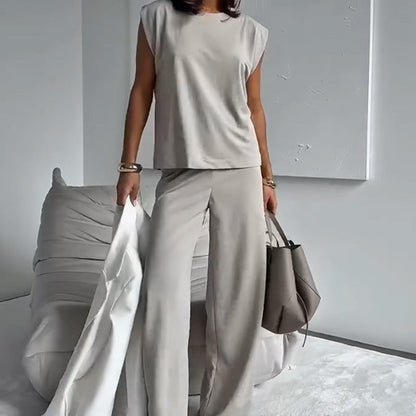 💖Begränsad rea 50% RABATT💖Tvådelat set med t-shirt och vida byxor för kvinnor👗