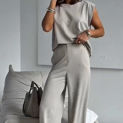 💖Begränsad rea 50% RABATT💖Tvådelat set med t-shirt och vida byxor för kvinnor👗