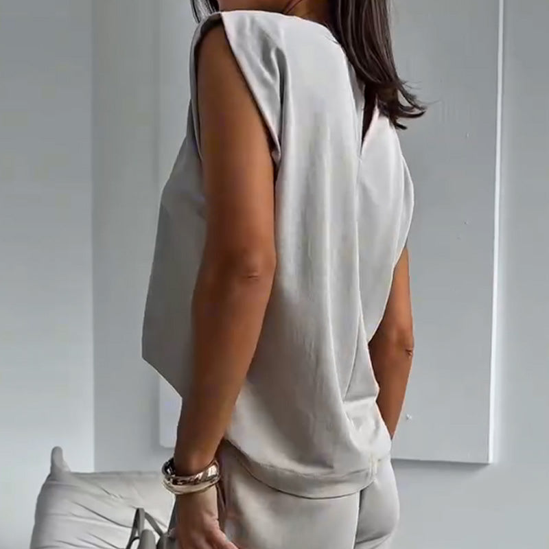 💖Begränsad rea 50% RABATT💖Tvådelat set med t-shirt och vida byxor för kvinnor👗